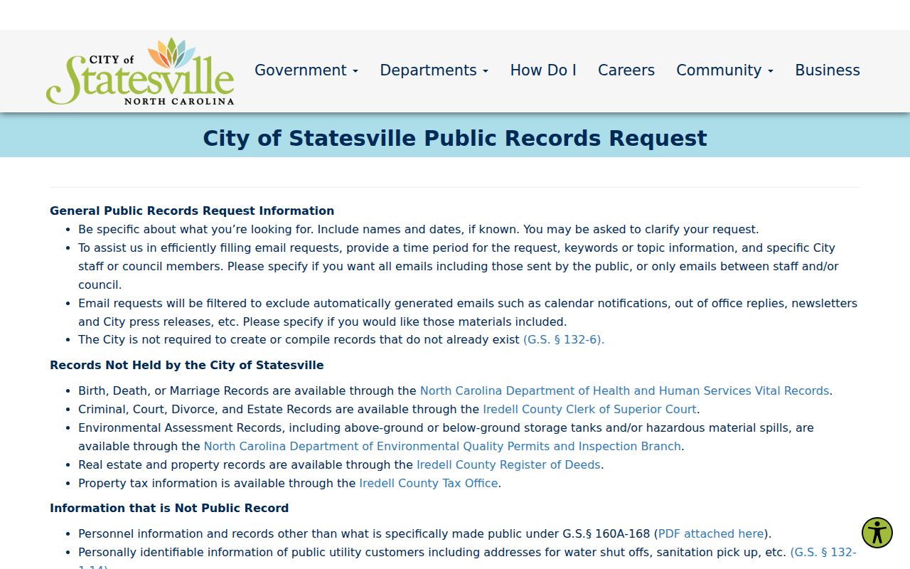 Statesville public records city request instructions and submission channel