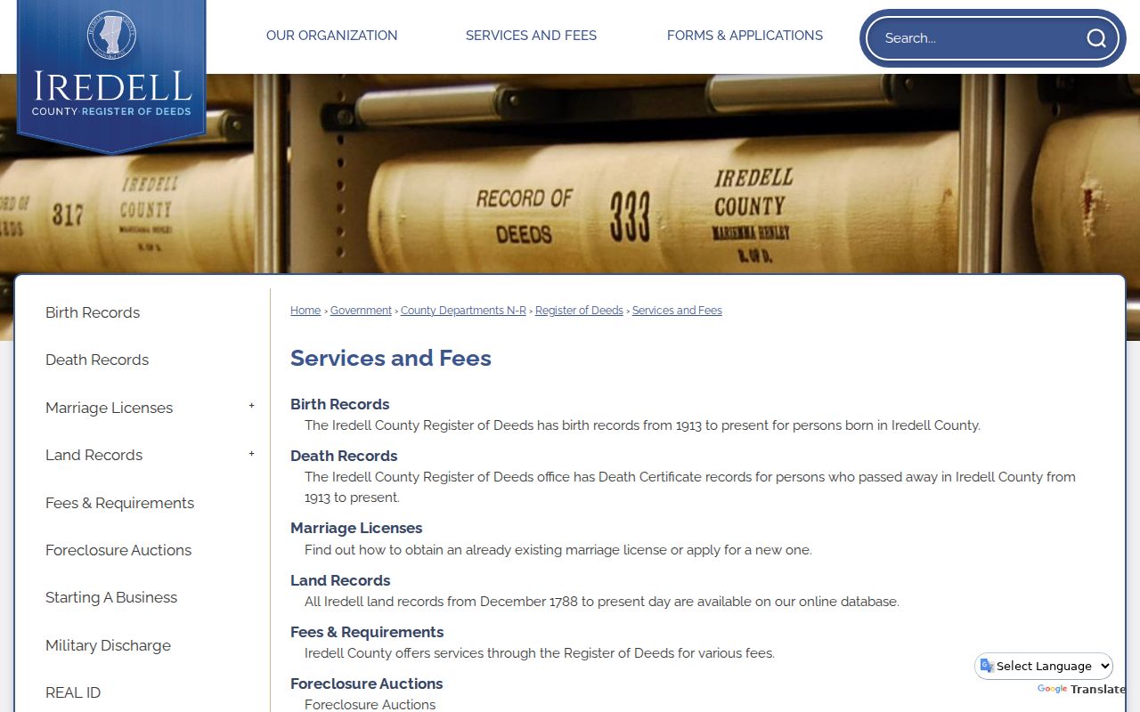 Statesville public records Register of Deeds services and land coverage