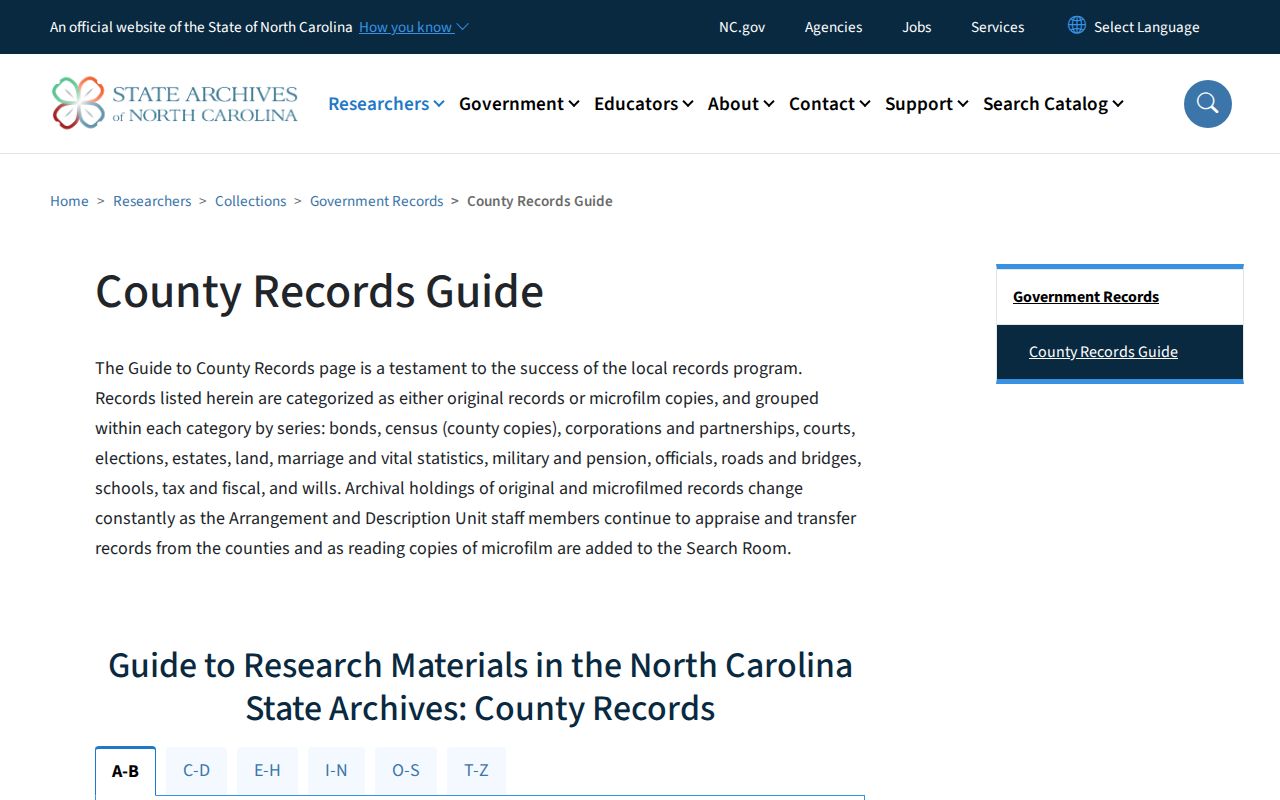 Statesville public records State Archives county records guide